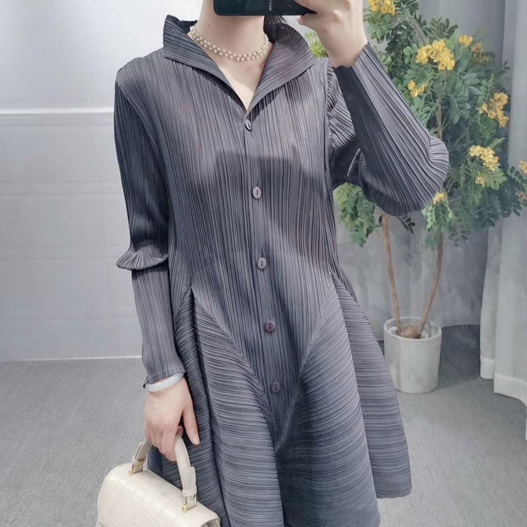 

New 2021 Spring Summer Pleated Button Korean Fashion Women Casual Clothes Long Sleeve Turndown Collar Bud B29q, Black