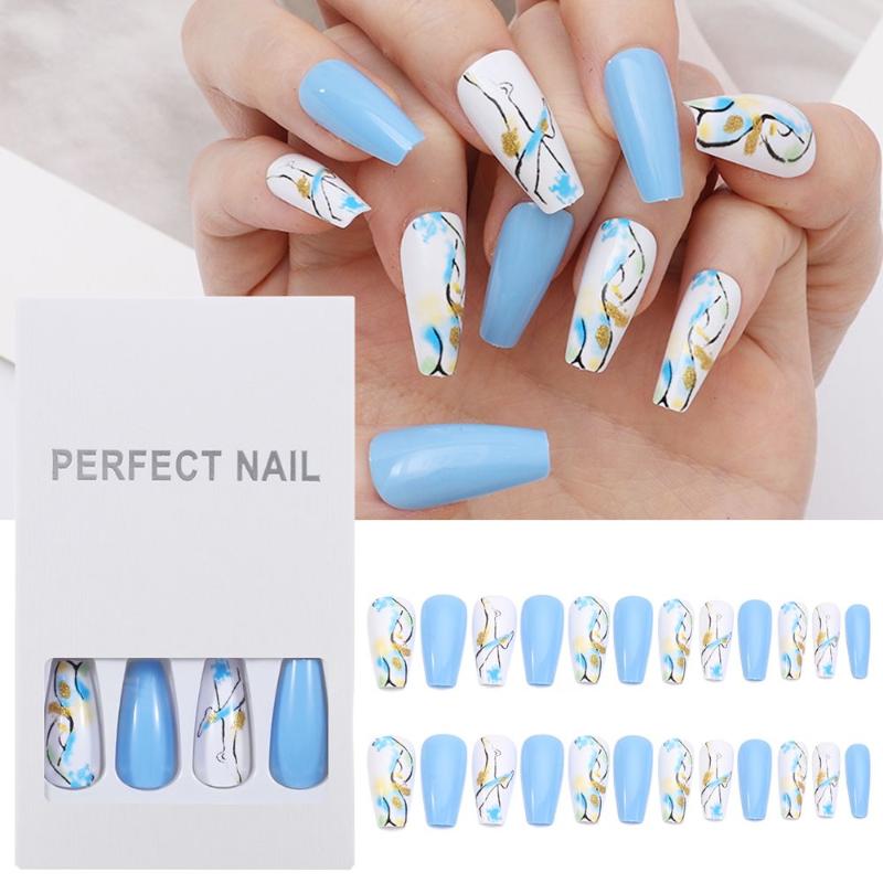 

False Nails Fashion Nail Art Glitter Beauty Fake Ballet Tip T-Shaped, Red;gold