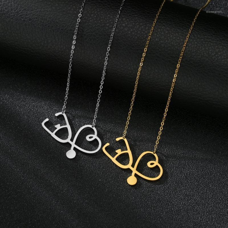 

Chains YWSHK Edge Polished Stainless Steel Stethoscope Heart Shape Simple Necklaces For Momen Girl Fashion Gifts A Drop