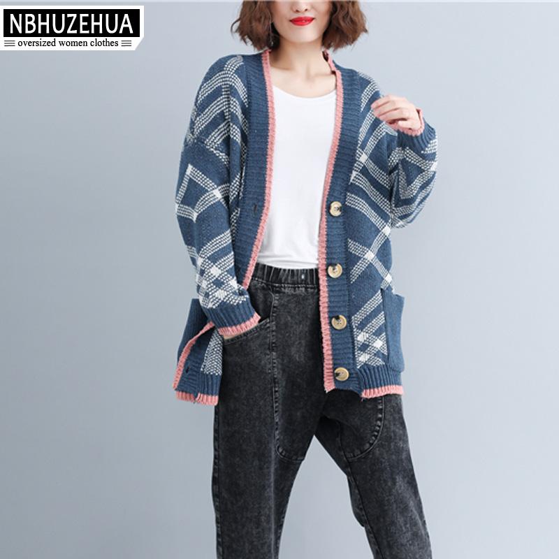 

Women's Sweaters NBHUZEHUA F61 Cardigan Women Big Size Korean Casual Pocket Plaid Autumn 2021 Knitted Buttons Coat Sweater 4XL, Women sweaters