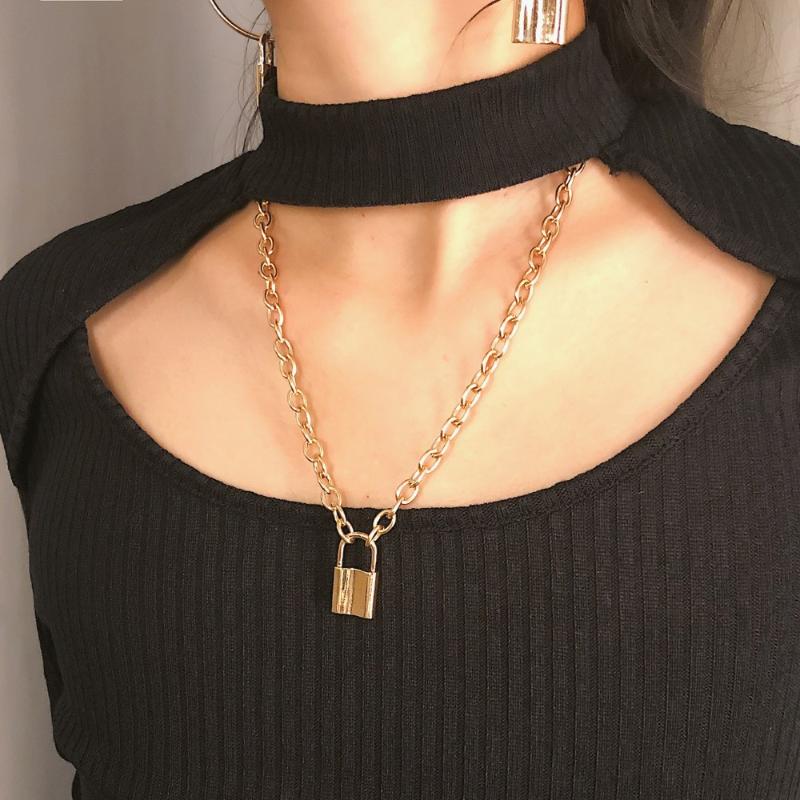 

Pendant Necklaces MissCyCy Padlock Chain Necklace Punk For Women And Men Hiphop Statement Gothic Fashion Rap Jewelry