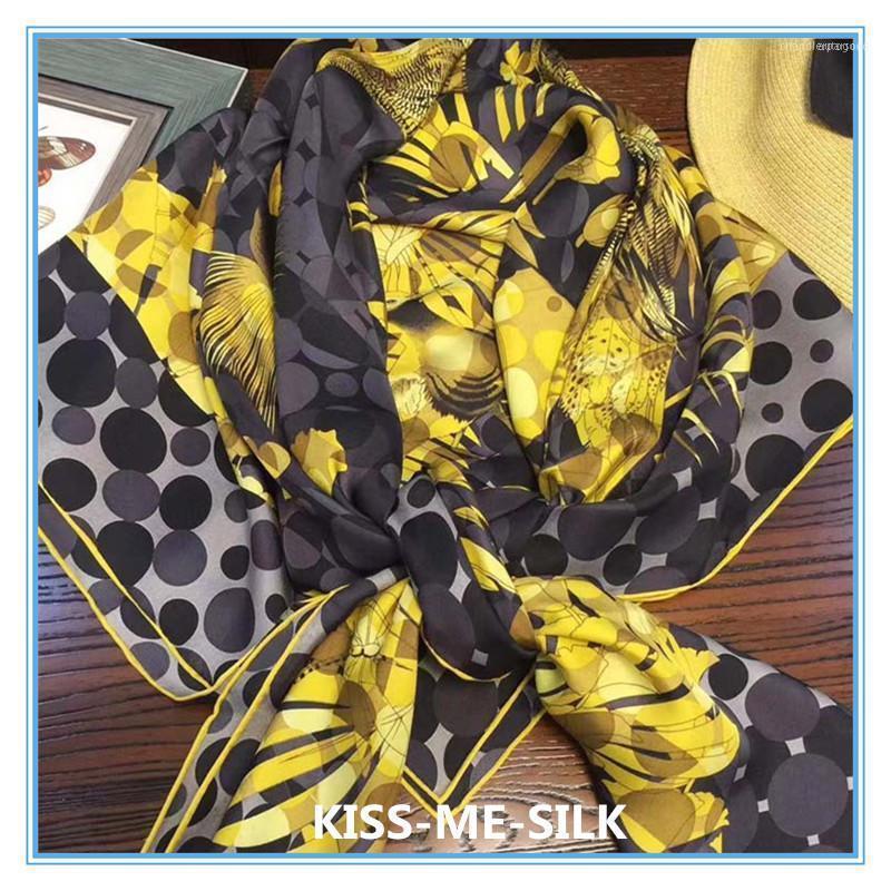 

Scarves KMS Glaze Golden Peacock Silk Twill Sand-Washed Scarf Shawl Pure Mulberry-silk For Women 135*135CM/120G1