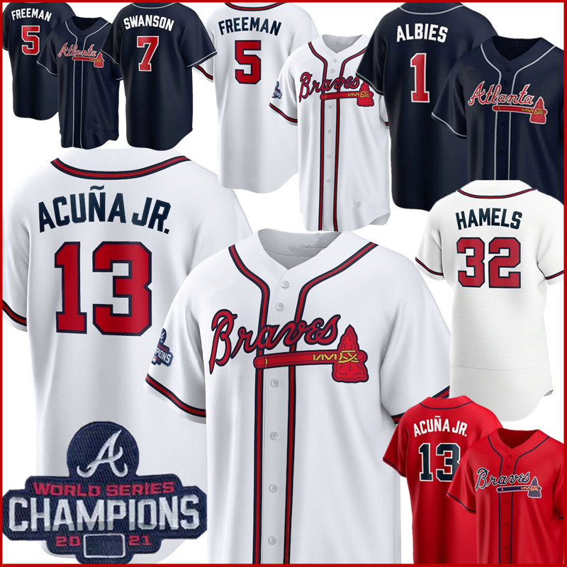 

Atlanta 21 / 22 Brave 13 Ronald Acuna Jr. 5 Freddie Freeman Jersey 1 Ozzie Albies Baseball Jerseys 32 Cole Hamels 7 Dansby Swanson 3 Dale Mu, Blue;black