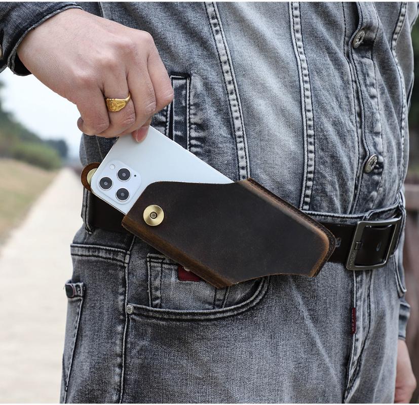 

Wallets 100% Genuine Leather Men Cellphone Loop Holster Case Belt Waist Bag Phone Wallet Anti-theft Portable, Red;black
