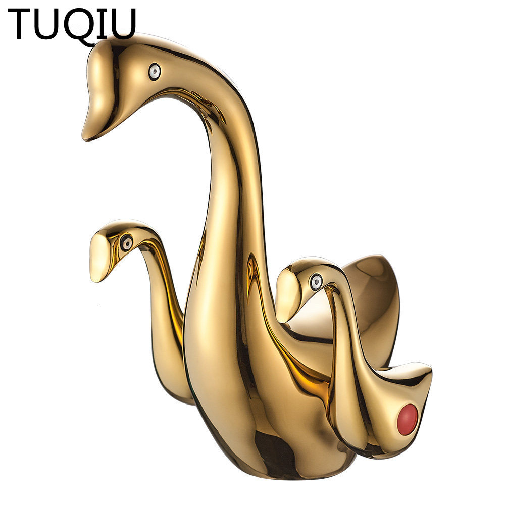 

2021 New Chrome/gold/black Oil Brushed Basin Brass Bathroom Double Handle Swan Wash Hot and Cold Sink Faucet Mixer Pwva