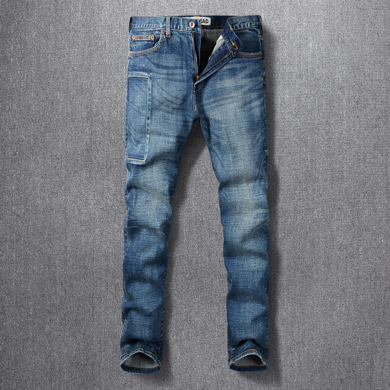 

2021 New Italian Style Fashion Men Jeans High Quality Retro Blue Elastic Slim Fit Patchwork Designer Denim Cotton Trousers Vintage Pants 6gk