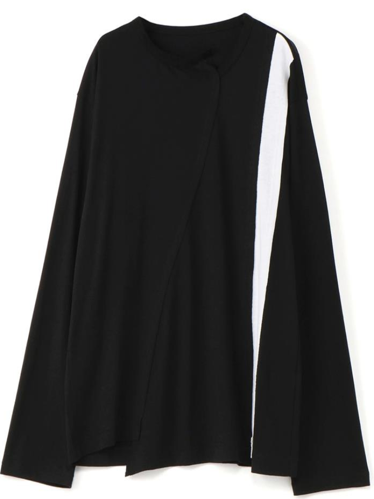 

Men' T-Shirts Long Sleeve T-Shirt Spring And Autumn Black White Stitching Design Round Collar Fashion Trend Versatile Undershirt