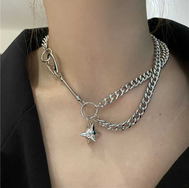 

Chains Stacked Multi-layer Cuban Chain Necklace Female Metal Meteor Hammer