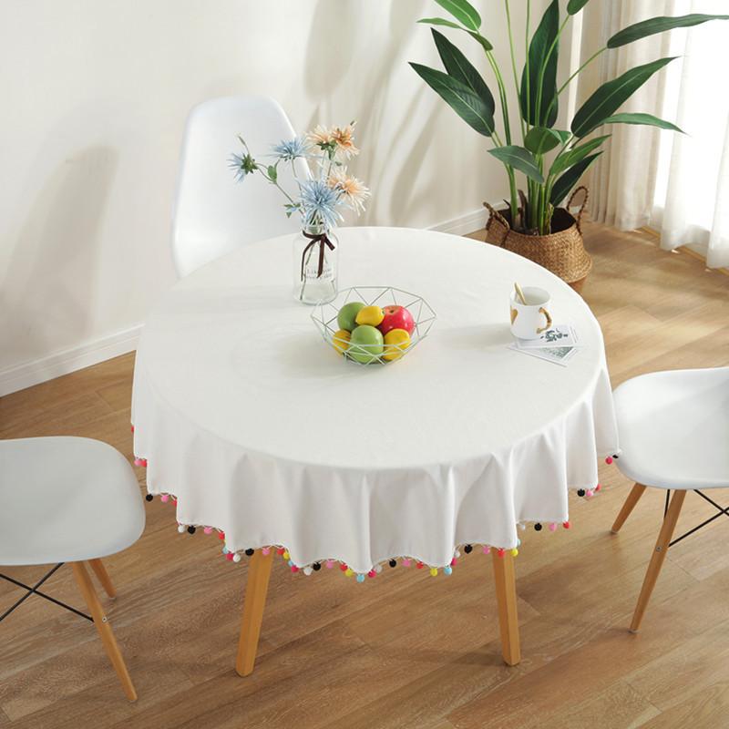 

Table Cloth Colored Balls Lace Round Tablecloth Christmas Decoration Mats Cotton Linen Cover, As pic