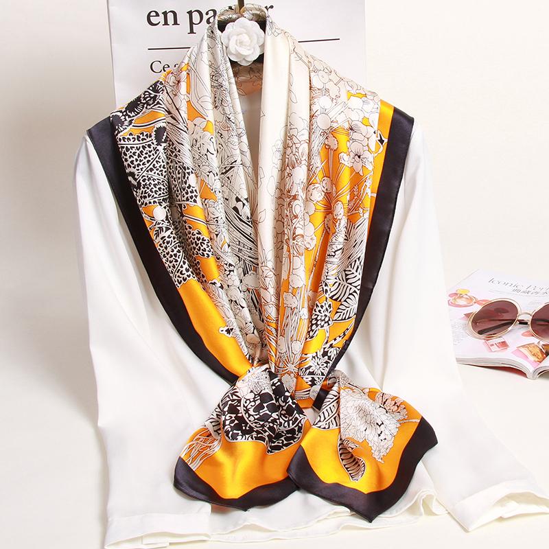 

Scarves 100% Real Silk Square Scarf Women Luxury Pure Wraps 108*108cm Bandana Kerchief Lady's Fine Printed Neckerchief Handkerchief