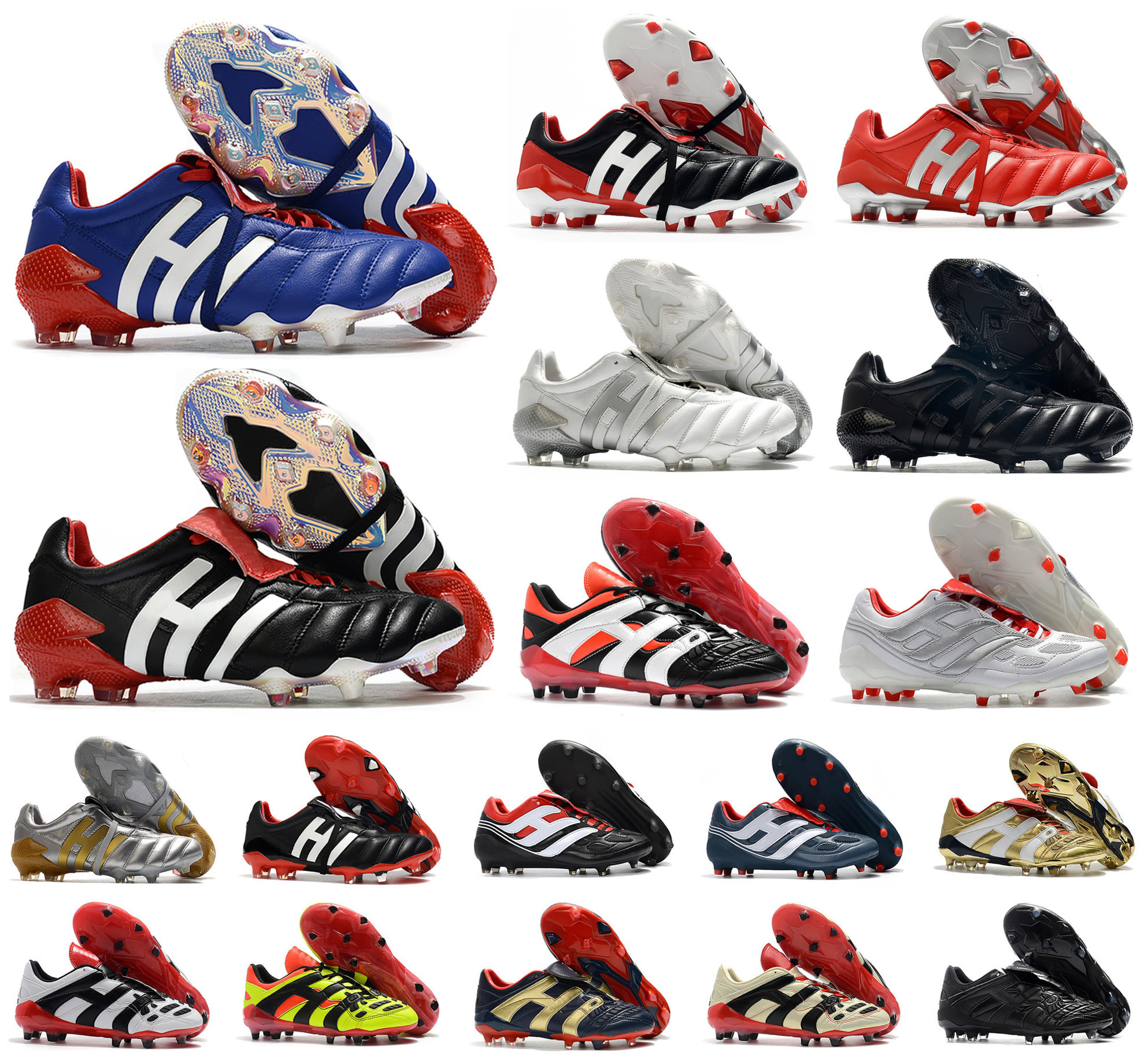 

Men Predator 20+ Mutator Mania Tormentor Accelerator Electricity Precision 20+x FG Beckham DB Zidane ZZ soccer shoes cleats football boots, Black
