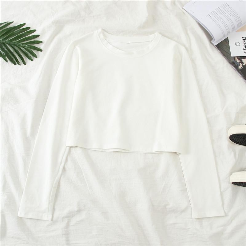 

Women's T-Shirt Women T-Shirts Long Sleeve O-Neck Loose Crop Top Korean Style Office Lady Solid Color Pullover, Black