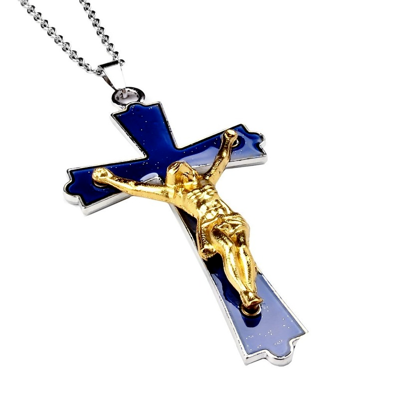 

Christian Jesus Cross Pendant Necklace Temperature Sensitive Mood Color-changing Necklaces Stainless Steel Chain Fashion Jewelry, Silver