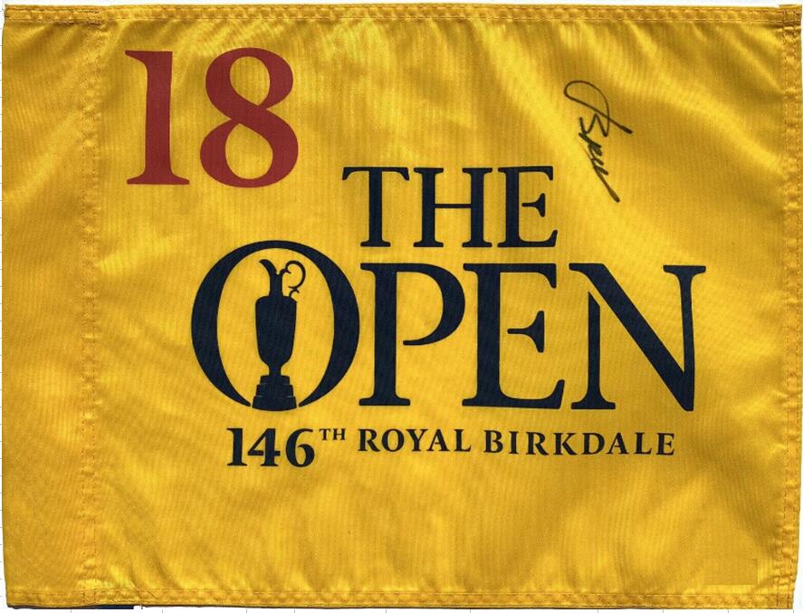 

SPIETH 146TH ROYAL BIRKDALE BRITISH Auto collection signed signatured Autographed open Masters glof pin printed flag