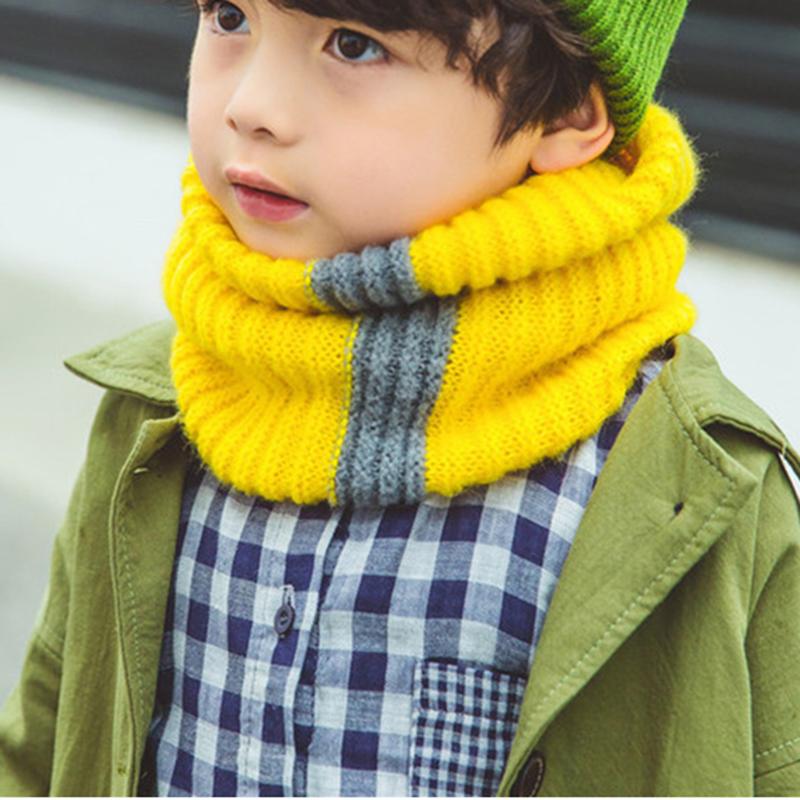 

Scarves Korean Pure Color Children's Scarf Boys Girls Bib Autumn Winter Knitted Wool Striped Baby Collar Neck Protection Warm A89