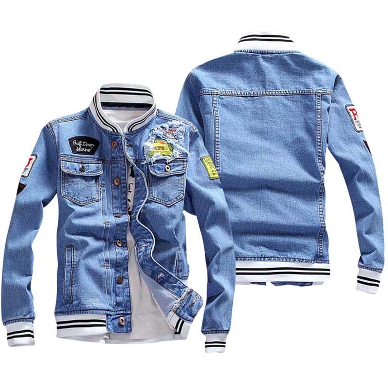 

New Autumn Jacket Patch Fashion Men Winter Jacket Men Fashion Streetwear Jeans 2020, Blue