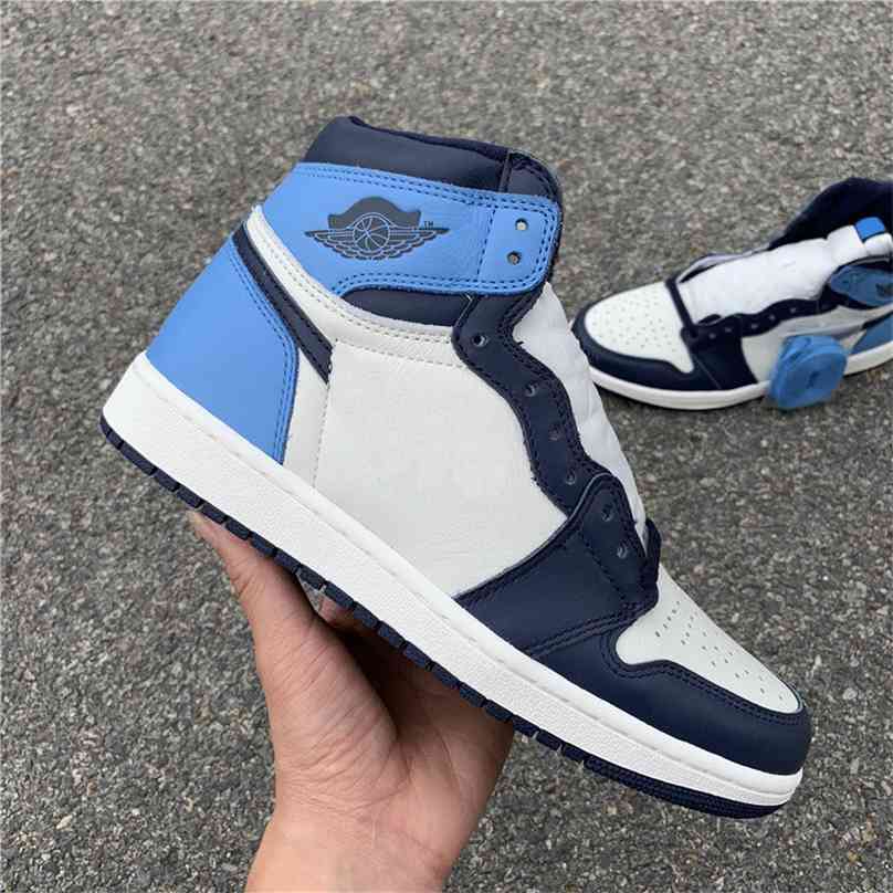 

Authentic 1 High OG Obsidian Chill Man Outdoor Shoes Women 555088-140 Sail Retro University Blue Sports Sneakers With Box