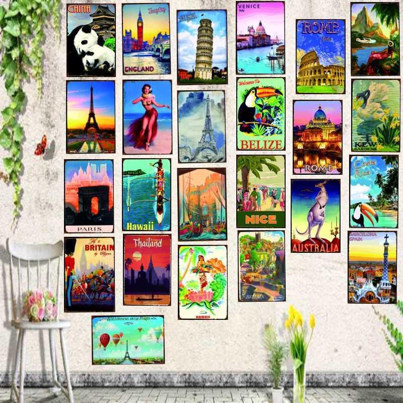 

Tourist City Vintage Tin Signs Plate Pub Shop Restaurant Wall Sign Home Retro Art Decor Metal Poster Cuadrosa