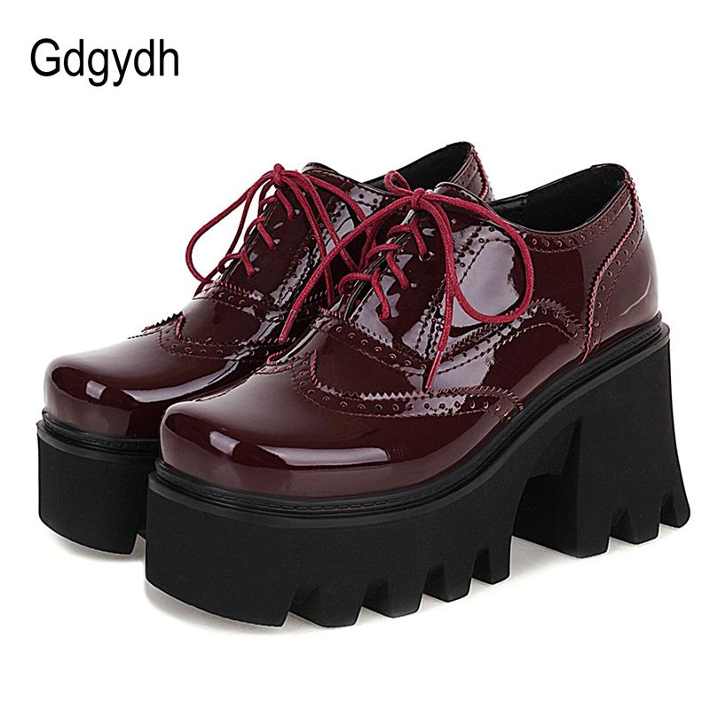 

Dress Shoes Gdgydh Spring Summer British Walker Women Patent Leather Platform High Chunky Heel Pumps Big Size Wholesale, Black