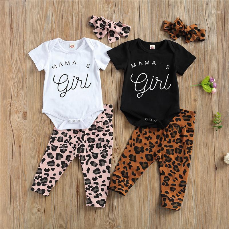 

Baby Girl\u2021s Clothing Letter Long Sleeve Romper Leopard Pants With Headband Clothes Casual Body Suits Sets, White