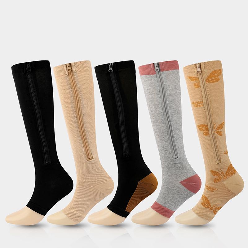 

Sports Socks TianYiJian Women Cotton Tech Pressure Beam Leg Long Tube Zipper Lifting Compression Vein Stockings, Black