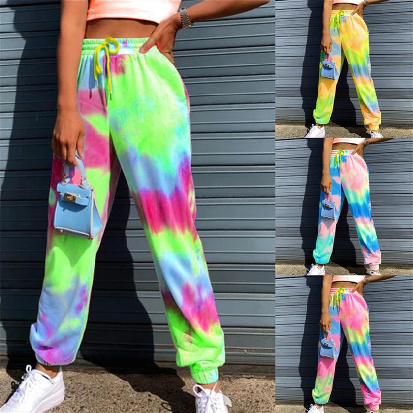 

neon tie dye joggers womens capri high waist long baggy sweatpants loose trousers summer lace up streetwear clothes, Black;white