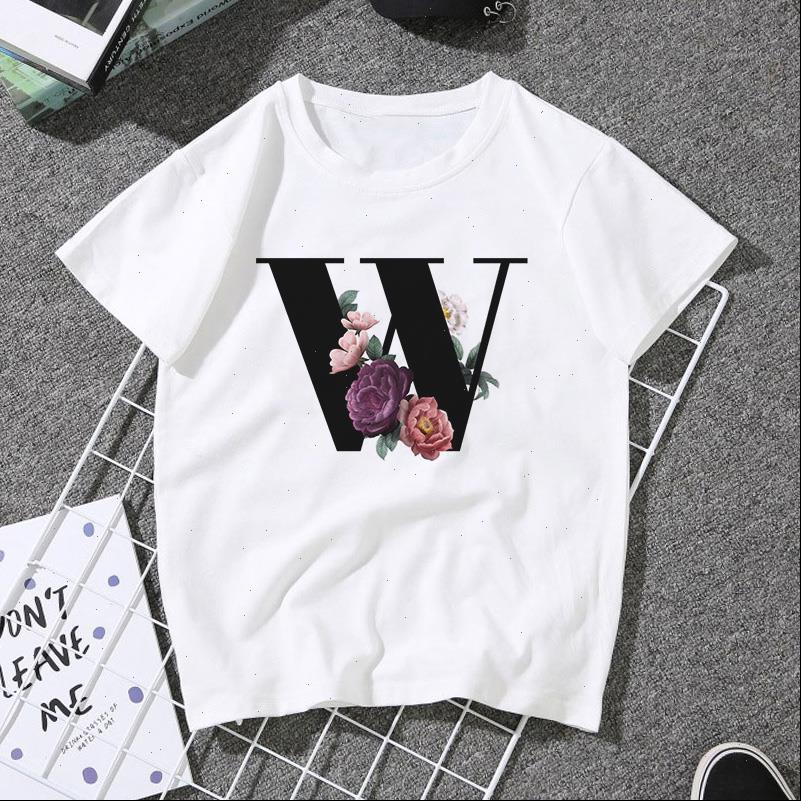 

2021 new arrive alphabet t shirt floral w letter print short sleeve casual white t shirts harajuku girls tee