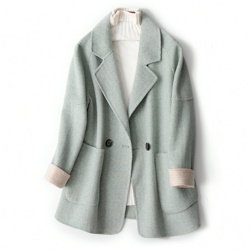 

2021 Women Midi Length Elegant Jacket Down Wool Collar Two Buttons Design Hot Autumn Woman Coat 94sp, Coral red