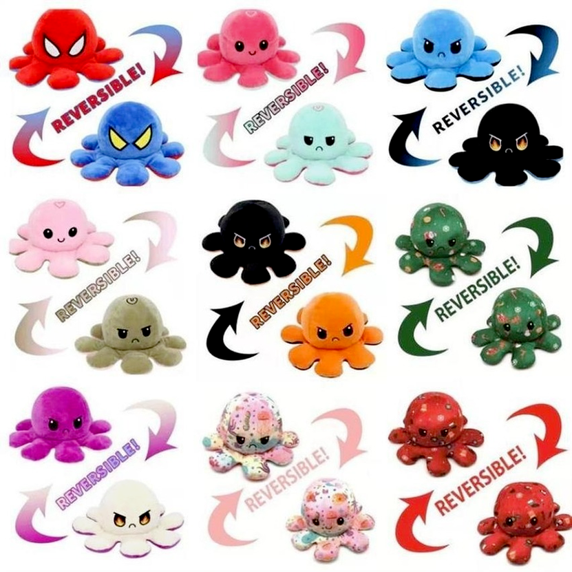 

U STOCK Christmas Reversible Flip Octopus Stuffed Dolls Baby Kids Gift Doll New Year Gifts Soft Double-sided Expression Plush Toys M001