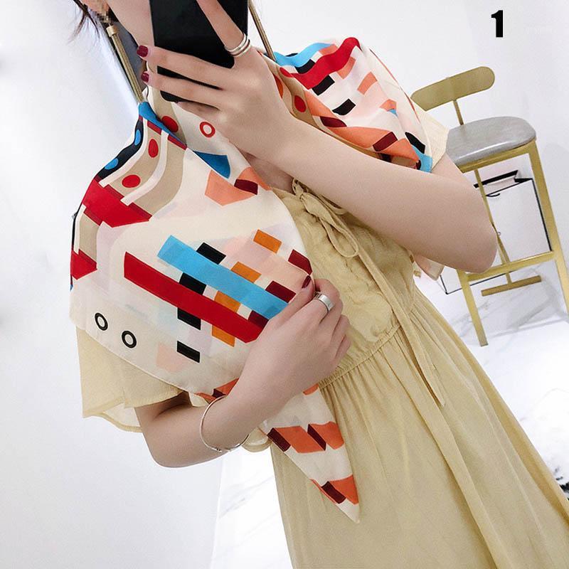 

Women Scarf Fashion Satin Silk Printed Square Shawl Soft Neckerchief Head Hair AC889 Scarves, Blue;gray