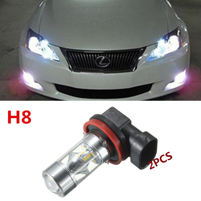

Car Headlights 2PCS 60W White 12-SMD H8 LED Bulbs W/ Reflector Mirror Design Fog Lights Replacement Error Free Canbus Light