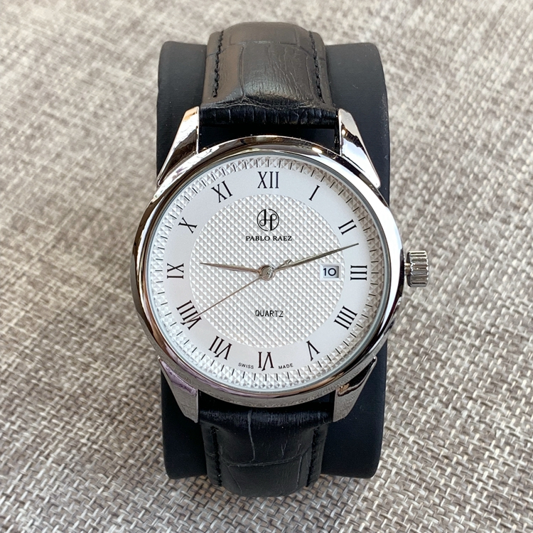 

PABLO RAEZ New Leather Fashion Watch Man Calendar Luxury Casual Design Quartz Date Montre Reloje De Marca Business Simple Wristwatches High Quality Gift Nice Clock, Black band black dial