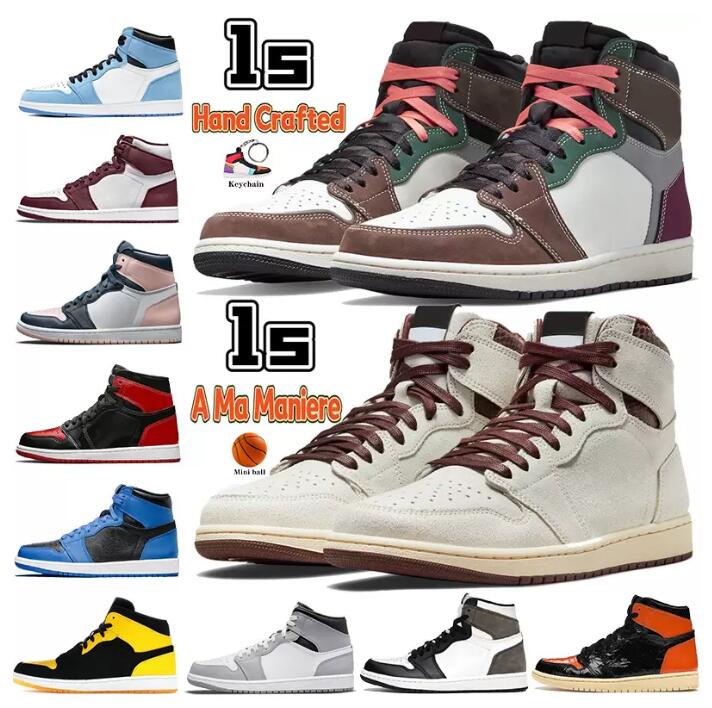 

1 1s University blue High basketball shoes Bordeaux dark mocha Mid Barely Rose light smoke grey patent bred men women Sneakers Chicago toe Trainers, 15