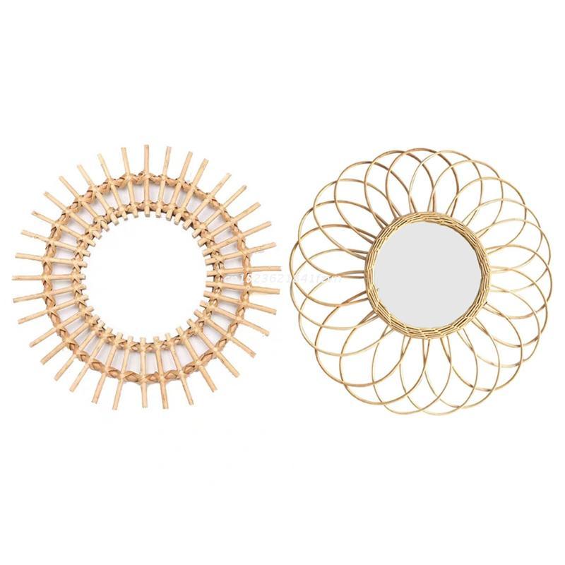 

Rattan Innovative Art Decoration Round Makeup Mirror Dressing Bathroom Mirrors Dropship