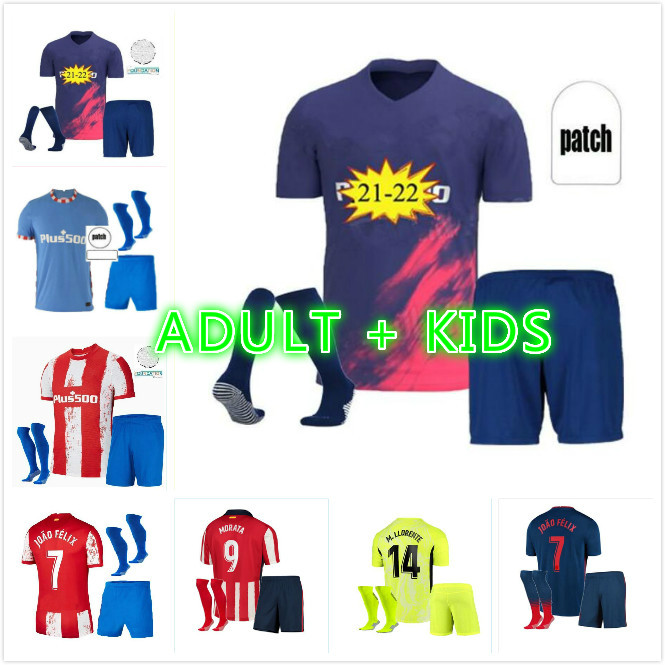 

adult+kids kit 20 21 22 Atletico SUÁREZ Madrid home away 3RD Soccer Jerseys kits 2021 2022 M.LLORENTE H.HERRERA JOAO FELIX men child football shirt