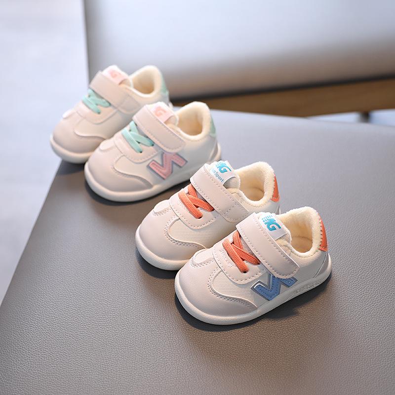 

First Walkers Fashion Baby Toddler Shoes, Soft Bottom, Warm Sports White Thin Velvet Casual Shoes For Boys And Girls