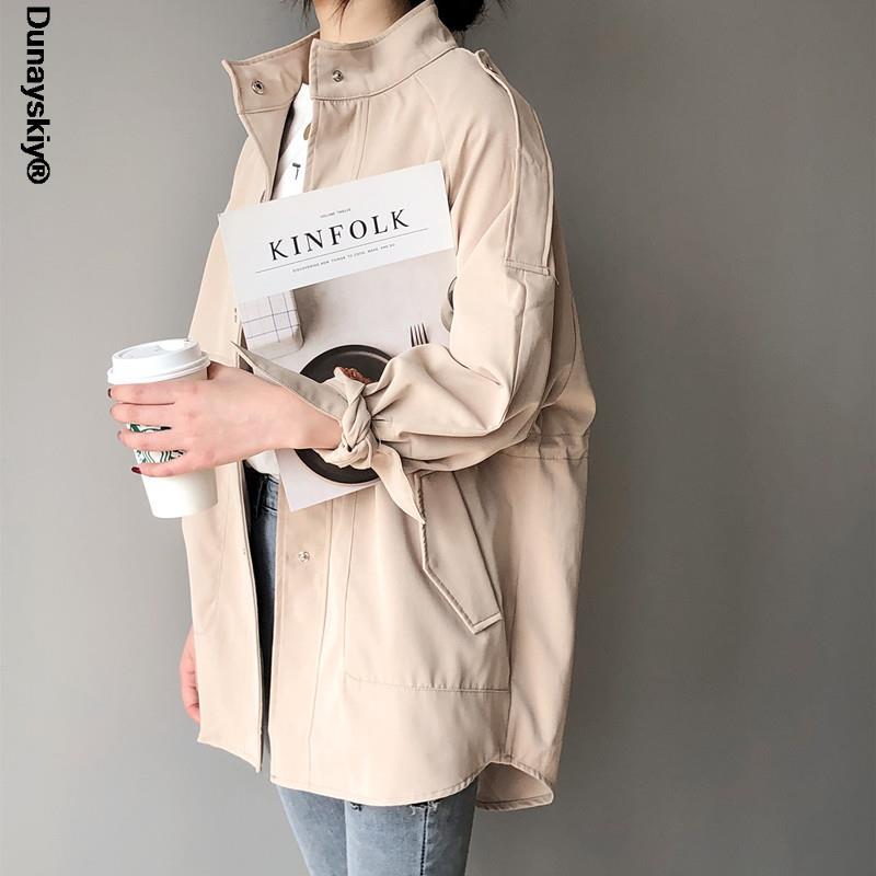 

Women's Trench Coats 2021 Autumn Winter Cargo Windbreaker Drawstring Vintage Pockets Outerwear Oversize Tops, Tan;black