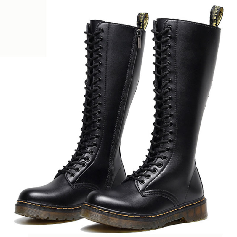 Bottes Bottes Hautes Bottes Femmes Fall et Hiver Côté d'hiver Zipper en cuir noir 20-Deep British Knight Demi FPPF à fond mince