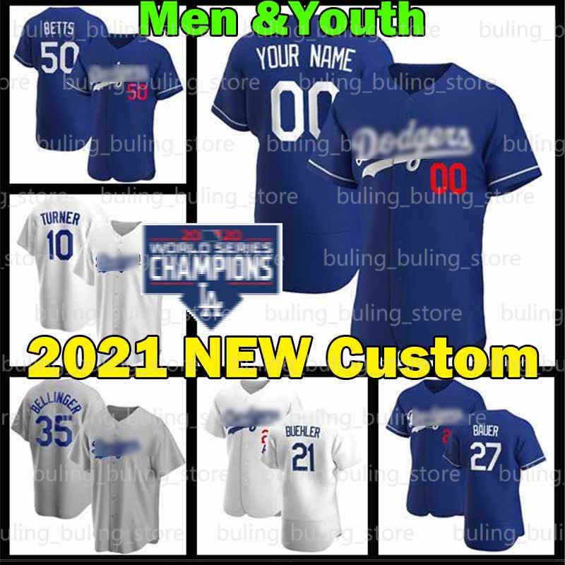 

2020 World Series Custom Los Corey Seager Mookie Betts Cody Bellinger Angeles 34 Fernando Valenzuela 21 Walker Buehler Trevor Bauer Jersey, Blue;black
