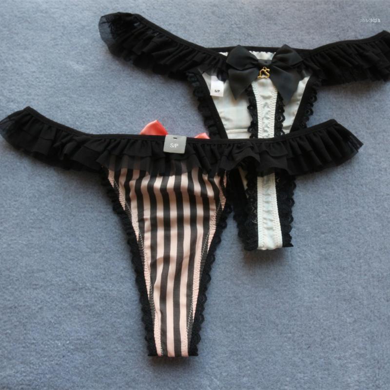 

Voplidia Lingerie Ruffles Underwear Women Plus Size Sexy Lolita Kawaii Thong VS Lace Pink Panties T-back String G-string PM0281