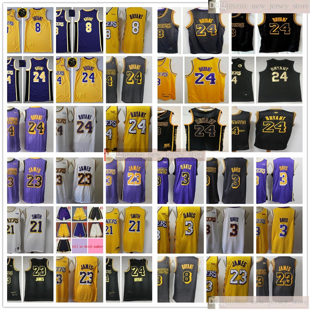 

2021 New Black Baskeball 23 LeBron 3 Anthony James Davis Jerseys Best Quality Stitched JR 21 Smith White Yellow Jerseys Bryant Short, Black;red