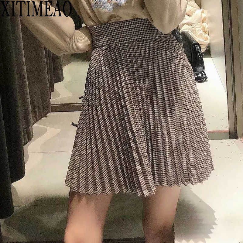 

Fashion Women Skirt Preppy Style Plaid s High Waist Chic Student Pleated Girls Dance s 210604, As picture