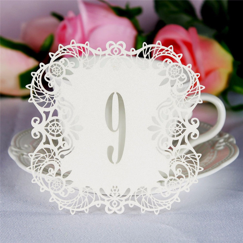 

Stickers 10PCS/Set Paper Card Wedding Table Numbers Cards Laser Cut Vintage DIY Decoration Event Party Supplies, White