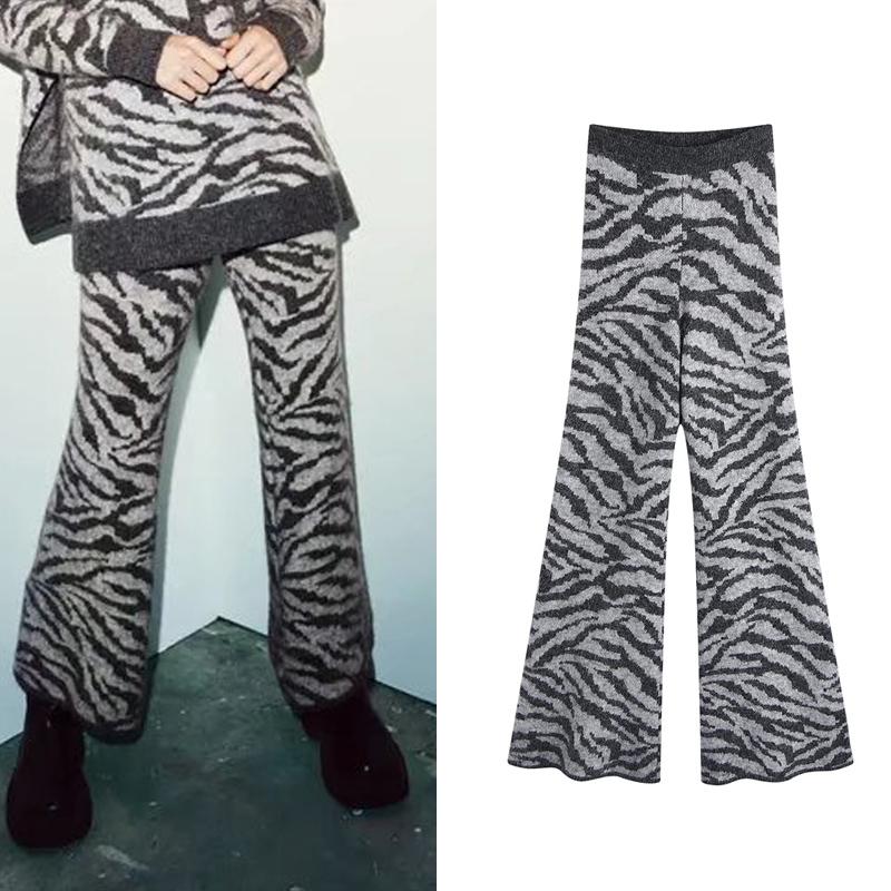 

Women' Pants & Capris KUMSVAG Women Autumn ZA Alpaca Flare 2021 Fashion Leopard Elastic Waist Female Casual Street Full Length Pant Trouser