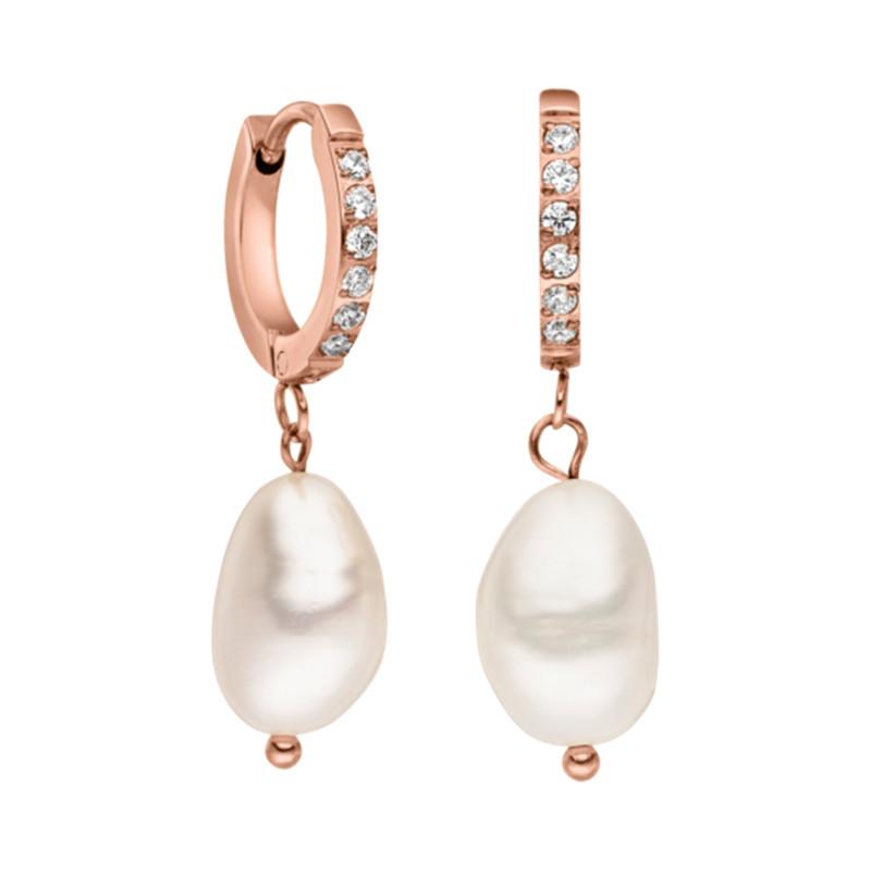 

Dangle & Chandelier Arrival Natural Pearl Malahi Drop Earrings With 316L Stainless Steel Crystal Hoop As Woman Christmas Gift, Silver