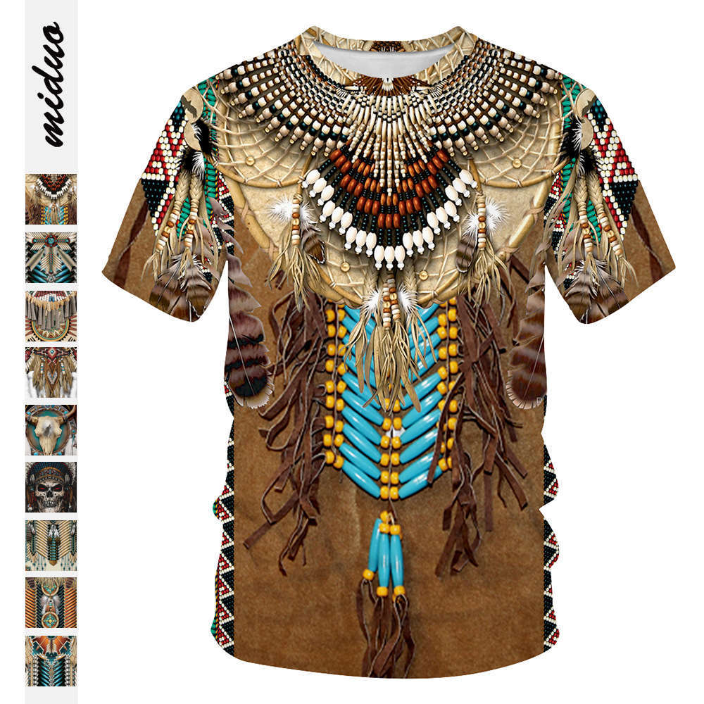 

2021 new summer Indian Eagle digital printing men's casual T-shirt sport Pullover short sleeve top, White;black