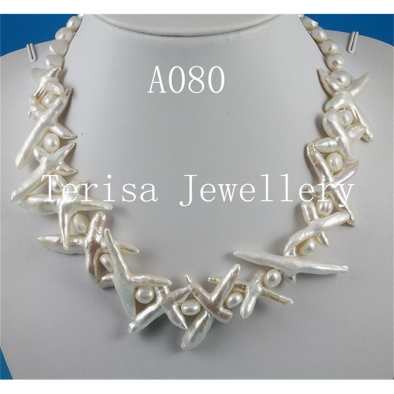 

Genuine White Color Cross Freshwater Pearl Necklace 7-30mm 18'' Fashion Lady's Wedding Party Gift Jewelry