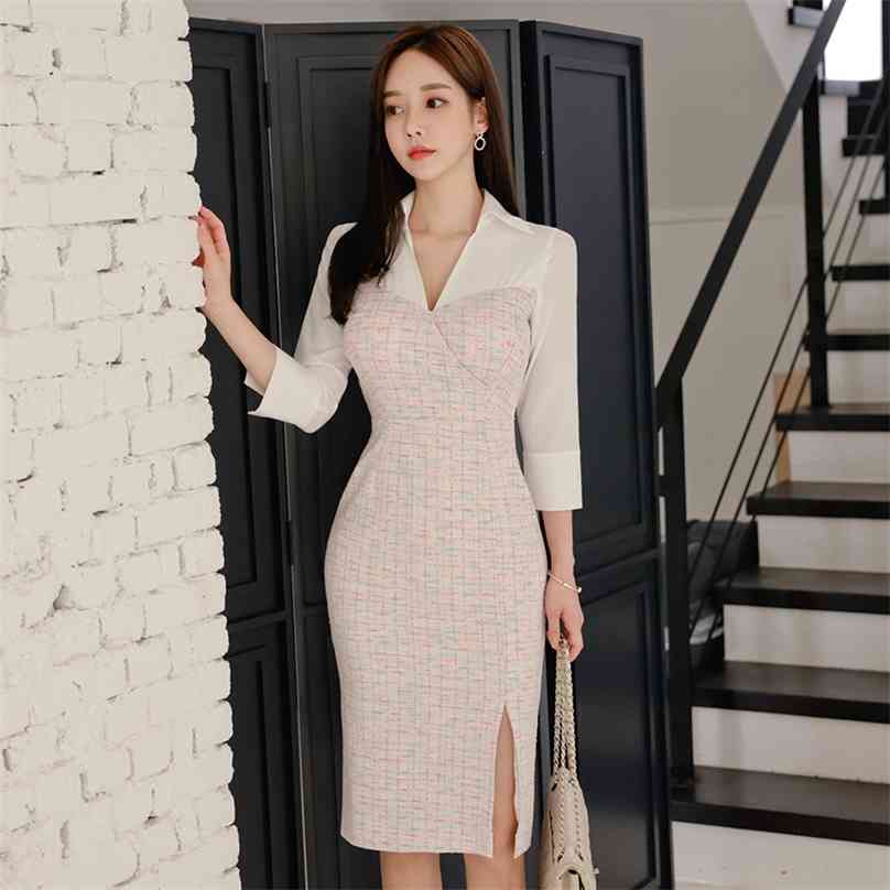 

Sexy Office Tight korean ladies fall half Sleeve V neck Nightclub Bodycon Formal Party Dress for women china clothing 210602, The picture color