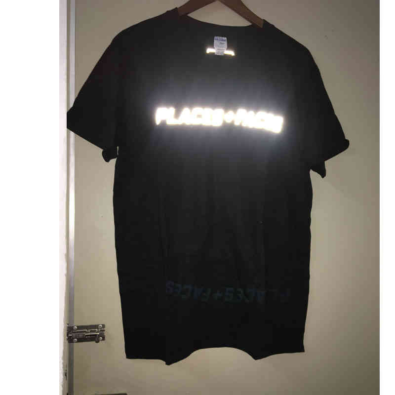 

Places+Faces T-Shirts Women Men 1:1 High Quality Cotton Hip Hop Streetwear 3m Reflective Top Tee Black White Red, White;black