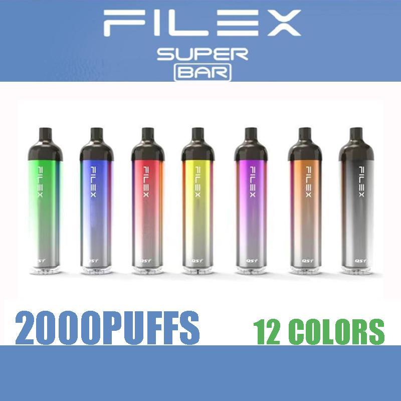

Filex Super Bar max Electronic Cigarettes 2000 Puffs Disposable Vape1250mah battery 6.5ml capacity 12 colors QST puff xxl bang pro
